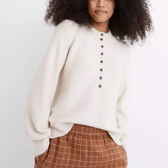 NWT Madewell Pembury Henley Mockneck Heathered Burgundy Sweater - Picture 2 of 13